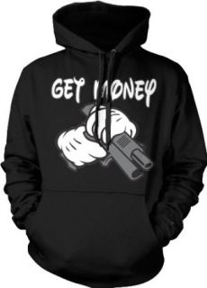 Get Money, Cartoon Hands Holding a Gun Hooded Pullover Sweatshirt Clothing
