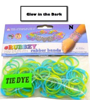Rubbzy 100 pc Tie Dye GLOW IN THE DARK Rubber Bands (Light Green and Blue) (#944) Toys & Games