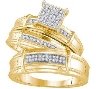 10KT Yellow Gold 0.22 CTW Diamond Micro Pave Trio Set Wedding Bands Jewelry