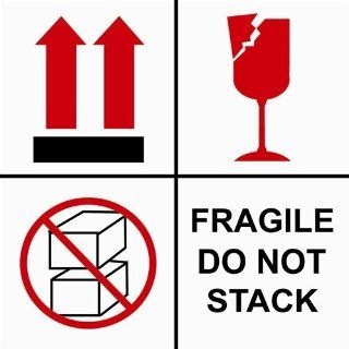 4x4 Fragile Glass Do Not Stack This Side Up Arrow Shipping Labels Stickers   1 Roll 