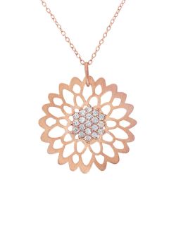 Rose Gold & CZ Floral Cutout Pendant Necklace by Genevive Jewelry