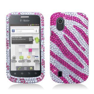 Aimo ZTEV768PCLDI686 Dazzling Diamond Bling Case for ZTE Concord V768   Retail Packaging   Zebra Hot Pink/White Cell Phones & Accessories