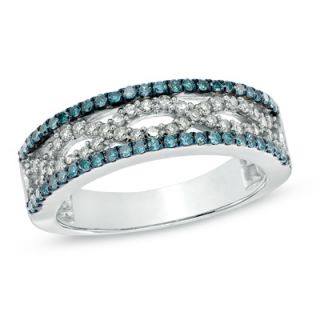 CT. T.W. Enhanced Blue and White Diamond Center Braid Ring in