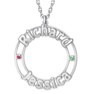 Sterling Silver Couples Circle Birthstone and Name Pendant (2 Names