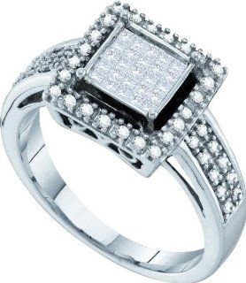 10K White Gold Illusion Setting Princess Square Shape Center with Side Stones Invisible Set Princess Cut and Pave Set Round White Diamonds Wedding Engagement Ring ( 0.33 cttw H   I Color I1 Clarity )   Size 4 IceNGold Jewelry