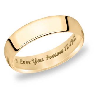 Mens 5.0mm Engraved Low Dome Wedding Band in 14K Gold (25 Characters