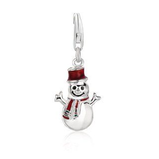 Sterling Silver Snowman Charm with Red and Black Enamel Finishing Vishal Jewelry Jewelry