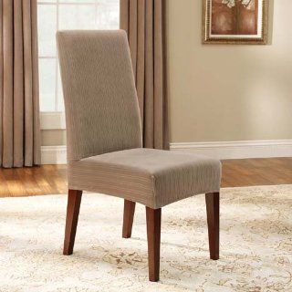 Sure Fit Stretch Pinstripe Short Dining Room Chair Cover, Taupe   Surefit Chair Cover