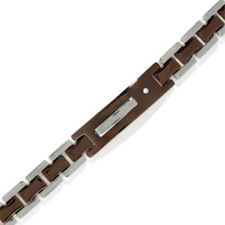 Mens Two Tone Brown Stainless Steel ID Bracelet with Diamond Accents