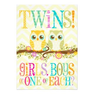 Baby Owl Twins   Gender Reveal / Unknown Personalized Invite