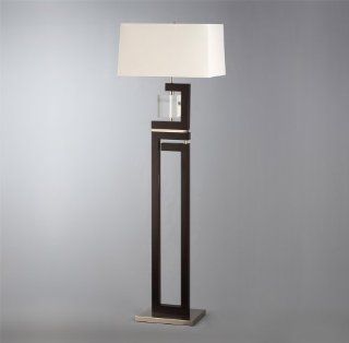 Nova Lighting Ice Floor Lamp  Tall Standing Lamp with Dark Brown Wooden Body and Metal Stand with White Linen Shade    