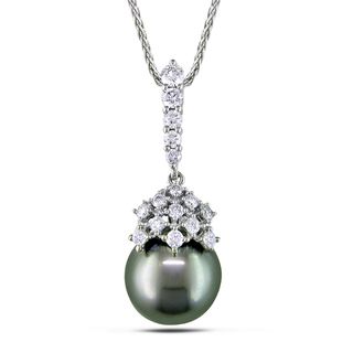 Miadora 14k White Gold Tahitian Pearl and 1/2ct TDW Diamond Necklace (G H, SI1) Miadora Pearl Necklaces