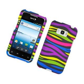 For LG Optimus Elite/LS696 Hard RUBBERIZED Snap on Cover Case Rainbow Zebra 