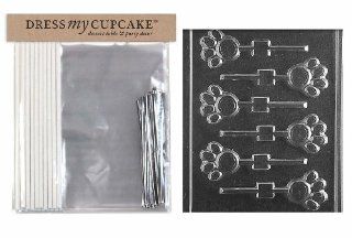 Dress My Cupcake DMCKITA135 Chocolate Candy Lollipop Packaging Kit with Mold, Paw Print Lollipop Kitchen & Dining