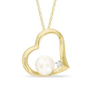 5mm Cultured Freshwater Pearl and Diamond Accent Heart Pendant