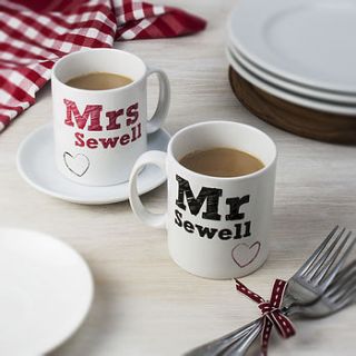 personalised 'mr' and 'mrs' mug set by the contemporary home