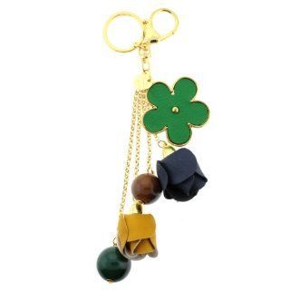 Green Flower Style Purse Clip/ Keychain with Dangles in Genuine Leather  8" Overall Length Jewelry