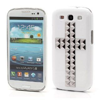 Cool Cross Silver Pyramid Studs Rivet Hard Plastic Case for Samsung Galaxy S 3 / III I9300   White Cell Phones & Accessories