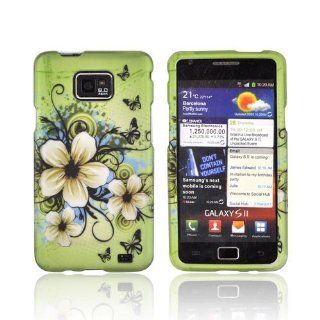 Hawaiian Flowers on Green Rubberized Hard Plastic Case For Samsung Attain i9100 Cell Phones & Accessories