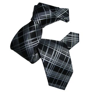 Dmitry Mens Black Plaid Patterned Italian Silk Tie