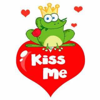 cute kiss me frog prince on heart cartoon photo sculptures