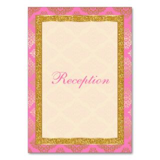 Pink Gold Glitter Damask Scroll Enclosure Card Business Cards