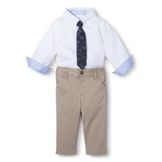 G Cutee Newborn Boys 3 Piece Shirtzie, Pant and Neck Tie   White/Tan 3 6 M