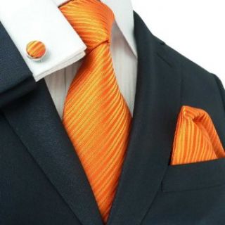 Landisun 26C Bright Orange Solids Mens Silk Tie Set Tie+Hanky+Cufflinks at  Men�s Clothing store