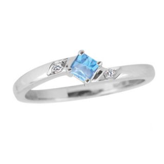 Personalized Princess Cut Birthstone and Diamond Accent Mothers Ring