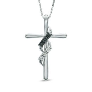 Enhanced Black and White Diamond Accent Wrapped Cross Pendant in