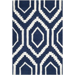 Safavieh Contemporary Handmade Moroccan Chatham Dark Blue/ Ivory Wool Rug (2 X 3)