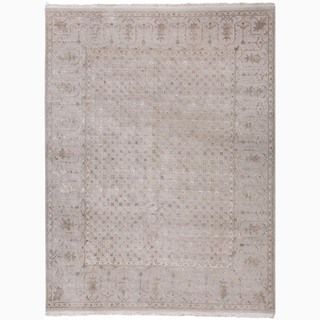 Hand made Oriental Pattern Gray/ Ivory Wool/ Silk Rug (2x3)