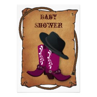 pink cowboy boots western mommy baby shower announcements