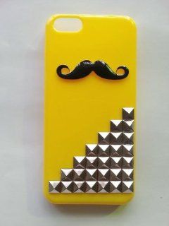 Shapotkina Punk Style Yellow Mobile Phone Case for iPhone 5C Silver pyramid studs with Cute Black Mustache Cell Phones & Accessories