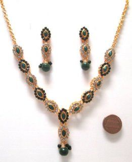 SY10ND Faux Emerald Amethyst Beads Golden look 3 Pcs Necklace Earring Set Jewelry Sets Jewelry