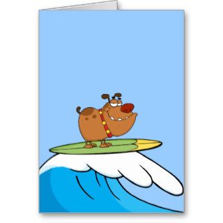 FUNNY BROWN CARTOON DOG SURFING WAVES LAUGHS FUNNY CARDS