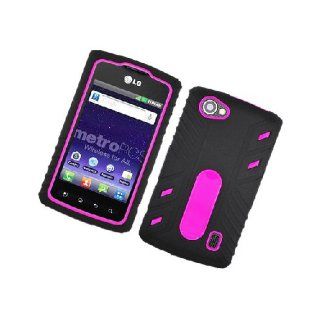 LG Optimus M+ MS695 Hot Pink Black Hard Soft Gel Dual Layer Cover Case Cell Phones & Accessories