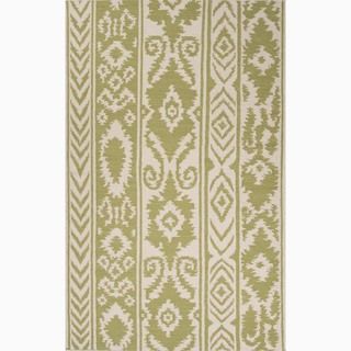 Hand made Green/ Ivory Wool Easy Care Rug (5x8)