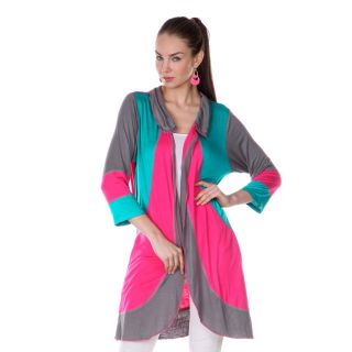 Womens Teal/ Pink 3/4 length Sleeve Open front Pullover Cardigan
