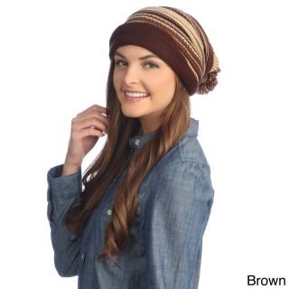 Kc Signatures Kc Signatures Striped Pompom Beanie Brown Size One Size Fits Most