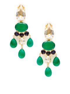 Clear Quartz & Green Onyx Drop Earrings by Bounkit