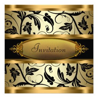Black Swirl Vines Black Gold All Occasion Party Personalized Announcements