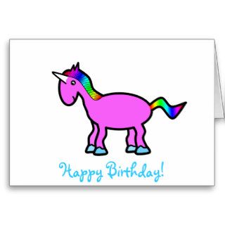 Pink unicorn with rainbow mane greeting cards