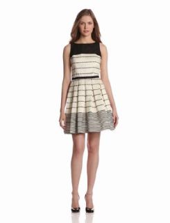 Taylor Dresses Women's Stripe Fit And Flare Dress, Cream/Black, 6