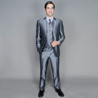 Slim Shiny Grey 2 button Vested Suit