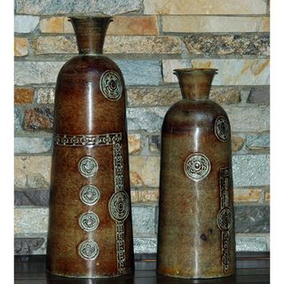 Set of Two Hand wrought Decorative Iron Vases (India) Vases