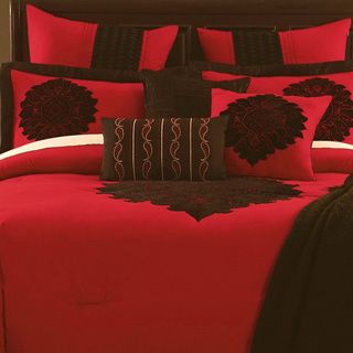 Copora 9 piece Red/black Embroidered Comforter Set