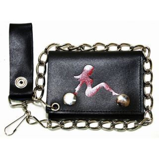 Hollywood Tag Lady In Red Leather Tri fold Chain Wallet