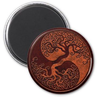 Red Stone Yin Yang Tree Fridge Magnet