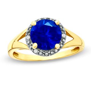 0mm Lab Created Sapphire and Diamond Accent Split Shank Ring in 10K